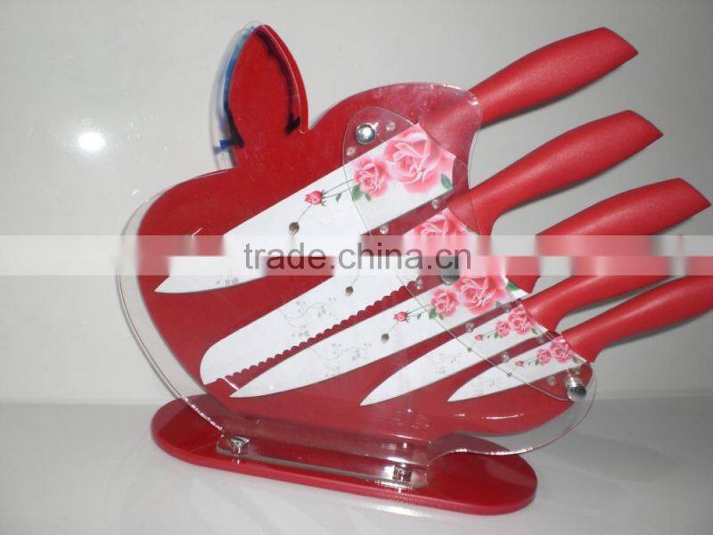 manufacturer --5 pcs colorful kitchen knife set with slotted acrylic block