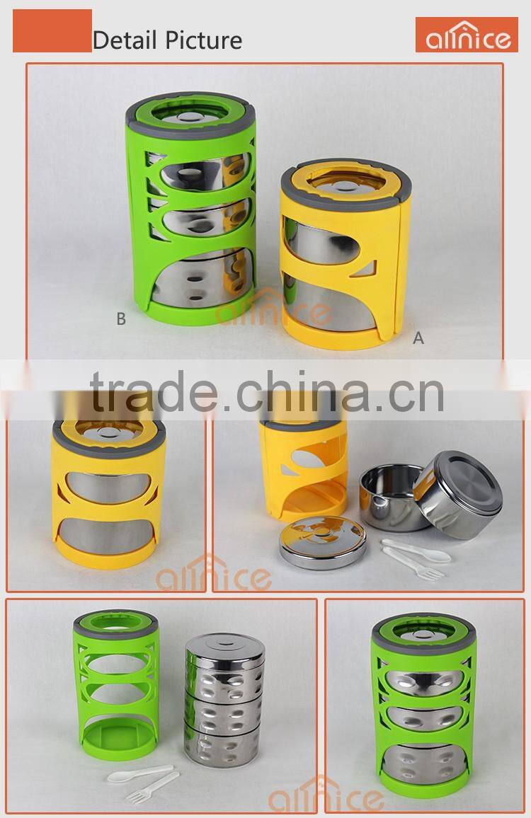 Promotional Gift SS201 food grade insulated bento Stainless Steel Lunch Box Tiffin Bento 3 tier lunch box