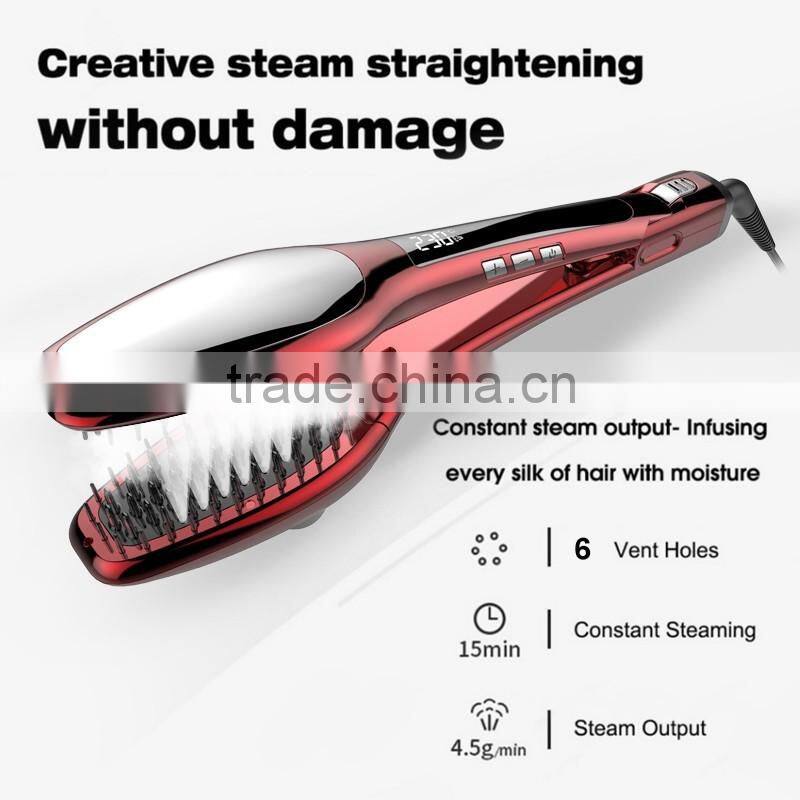New Arrival Professional Electric Hot Air Brush Digital LCD Brush Steam Hair Straightener