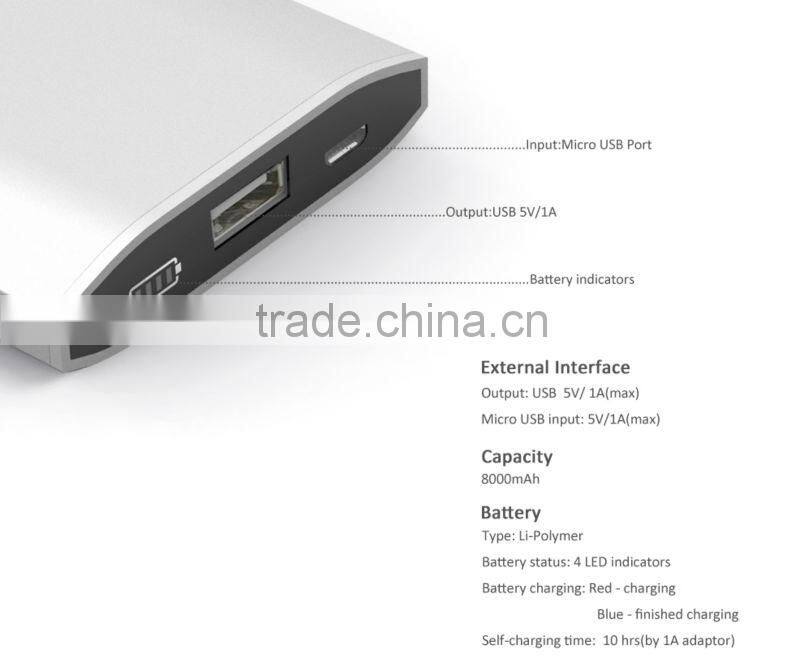8000mAh High-end Polymer rechargeable Power bank H6