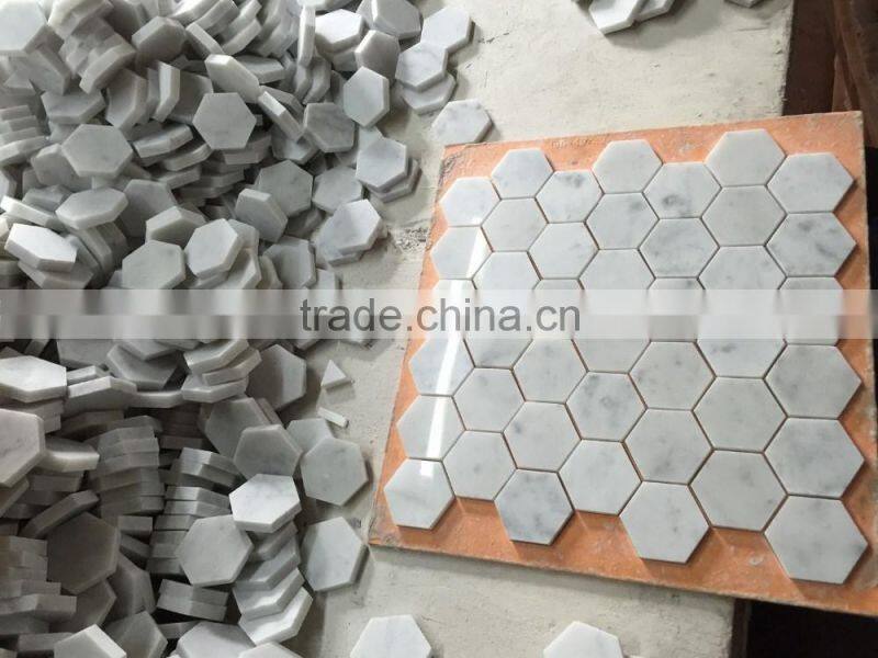 Bianco carrara white marble random strip mosaic tile