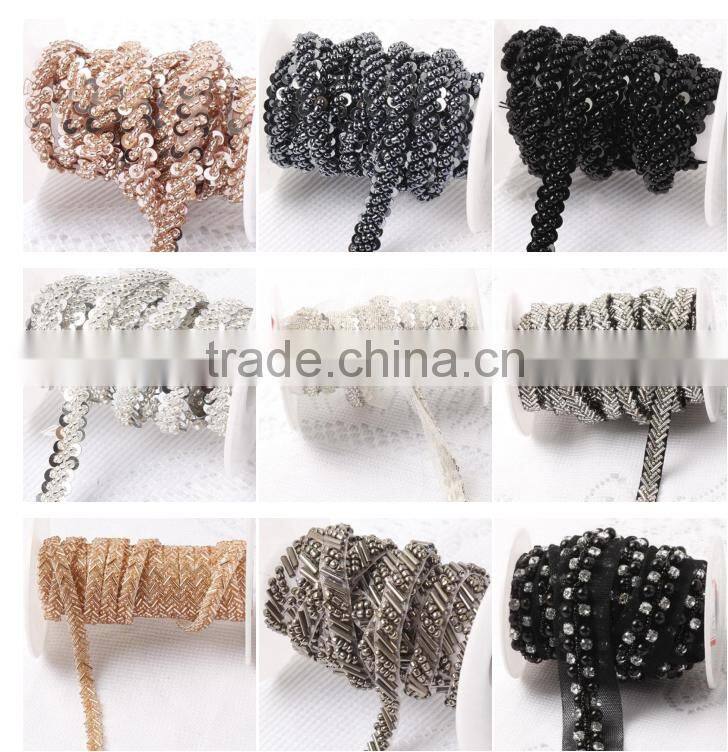 hot sale thread embroidery fancy chain ,fashion woman garment Beaded lace trim