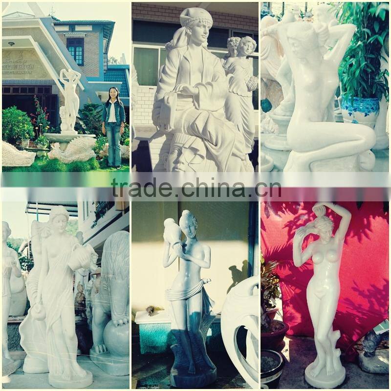 Mermaid Statue White Marble Stone Hand Sculpture Carved For Garden