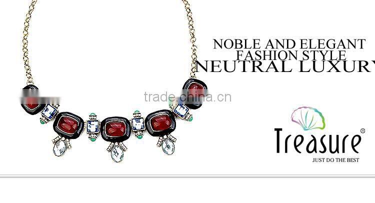 European and American fashion high-grade resin diamond gemstone necklace Retro Enamel trade clavicle chain necklace gold chain