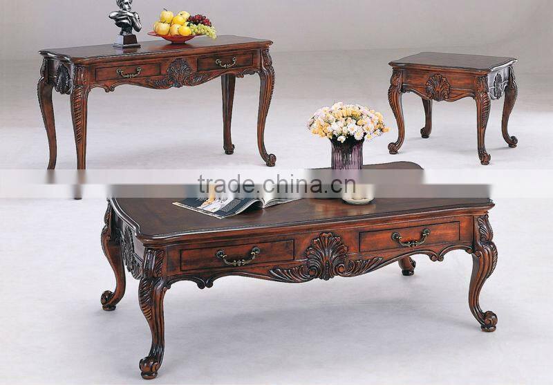 CF30011 Unique Carved Storage Coffee End Sofa Table with Drawer