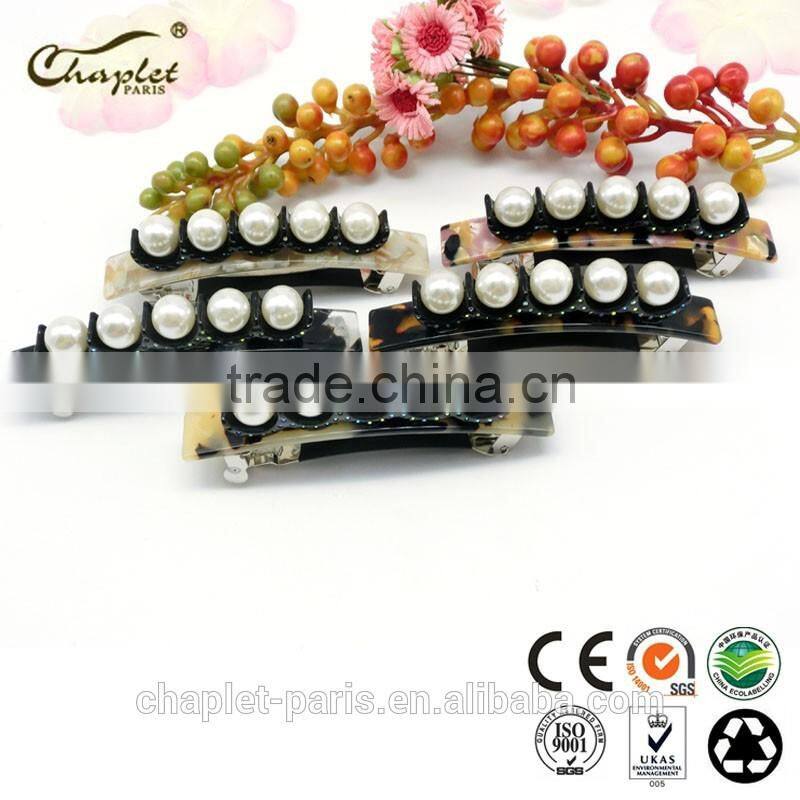 Fine Design Ladies' Acetate Pearl French Barrette Hair Clips