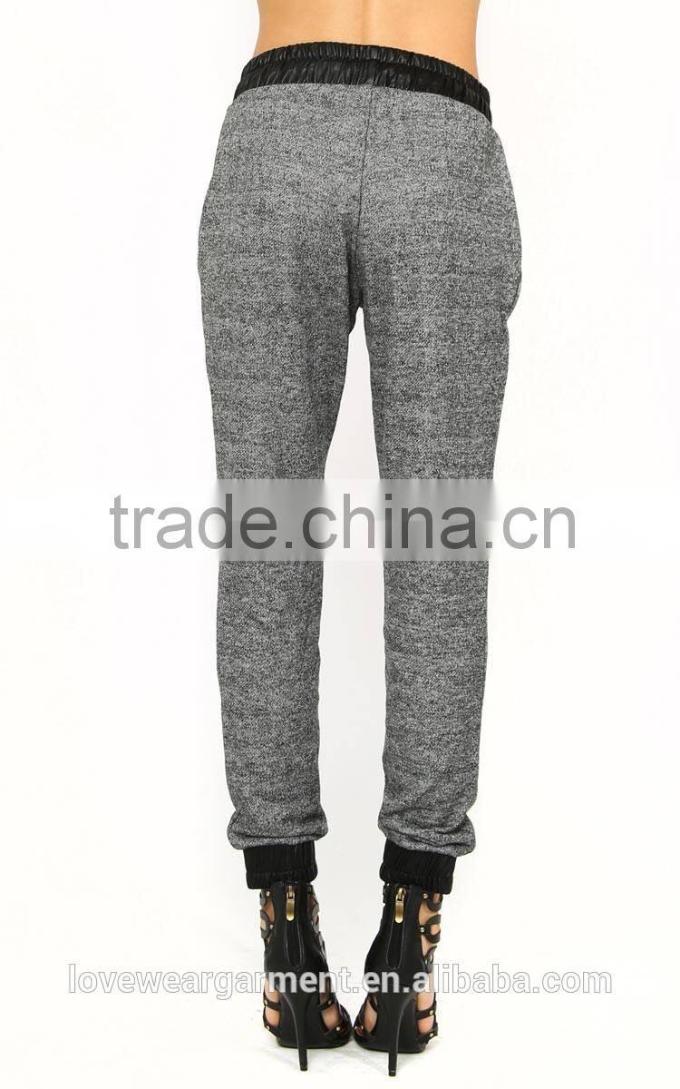 Fashion women sport jogger pants in grey with leather pocket waist