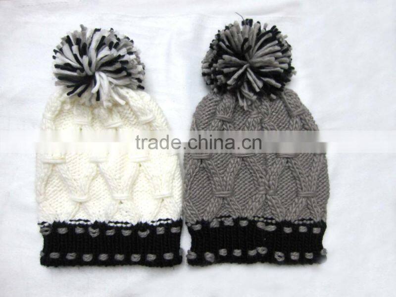 Custom colorful knit pompom beanie hats cheap baby caps and hats
