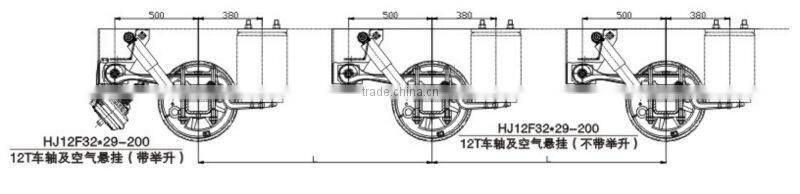 12T trailer Air ride Suspension system with lift