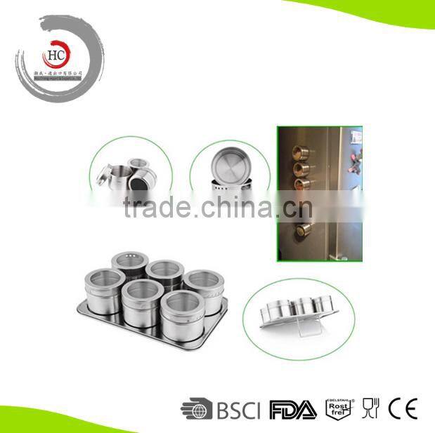 Hot sell stainless steel magnetic spice rack magnetic spice jar magnetic container set of 6
