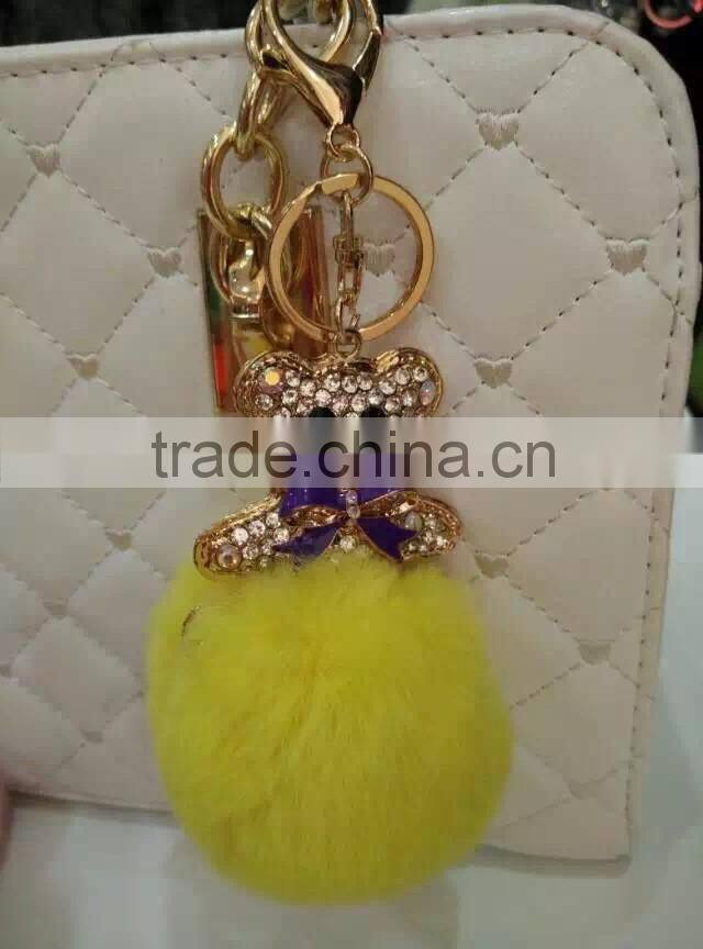 fur pompom maker/fox fur ball keychian/colourful rabbit fur pom pom ball for keyring and bags