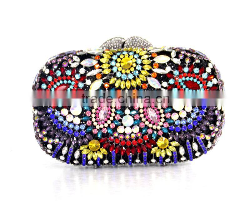 Wedding Bridal Crystal Rhinestone Evening Clutch Bags Purse Flower Colorful Handbags