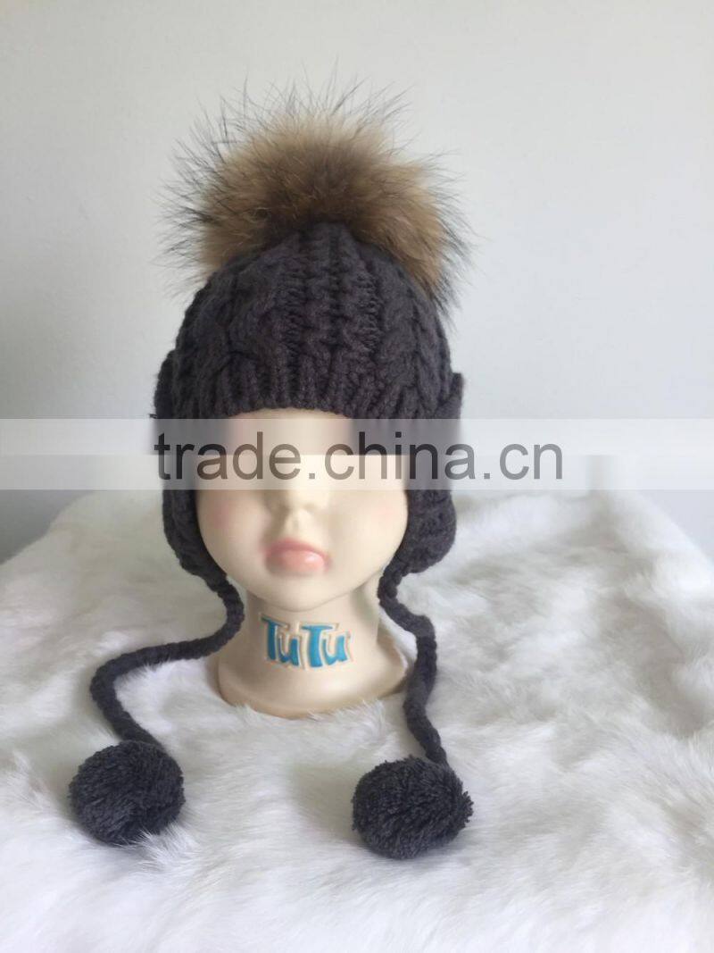New Design Fur Pom Pom Hats Crochet Baby Hats Children Fur Bobble Hats