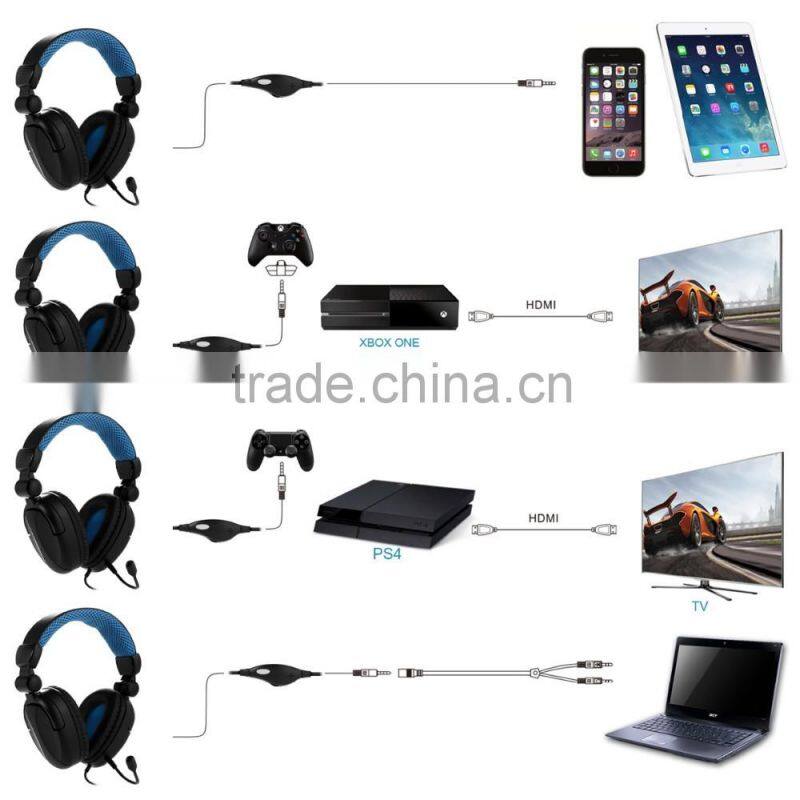 Super Bass stereo tablet headset Gaming PC gaming headphone for PS4/Xbox one with removable mic foldable headband