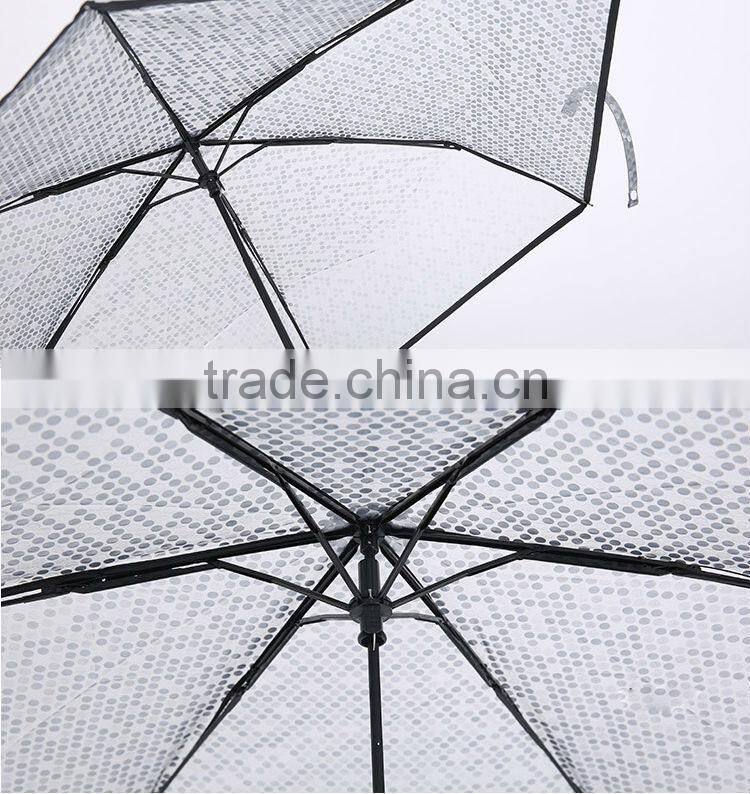 3-fold telescopic dotted 10cc POE gift umbrella with PU hook handle