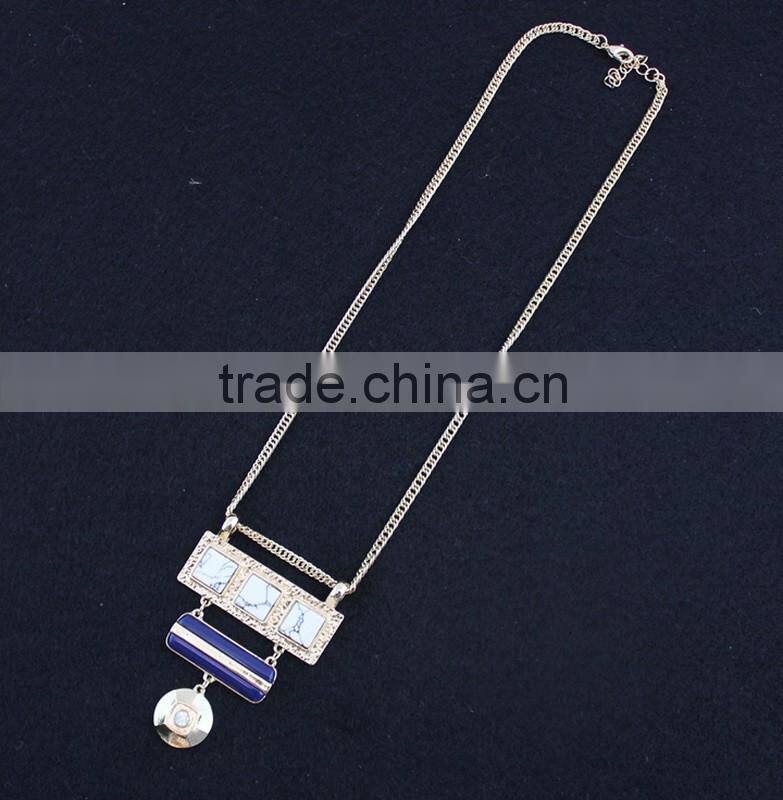 Exaggerated Necklace Jewelry 3 Square Linked Turquoise Handset Arts 2 Color Stone Pendant Necklaces