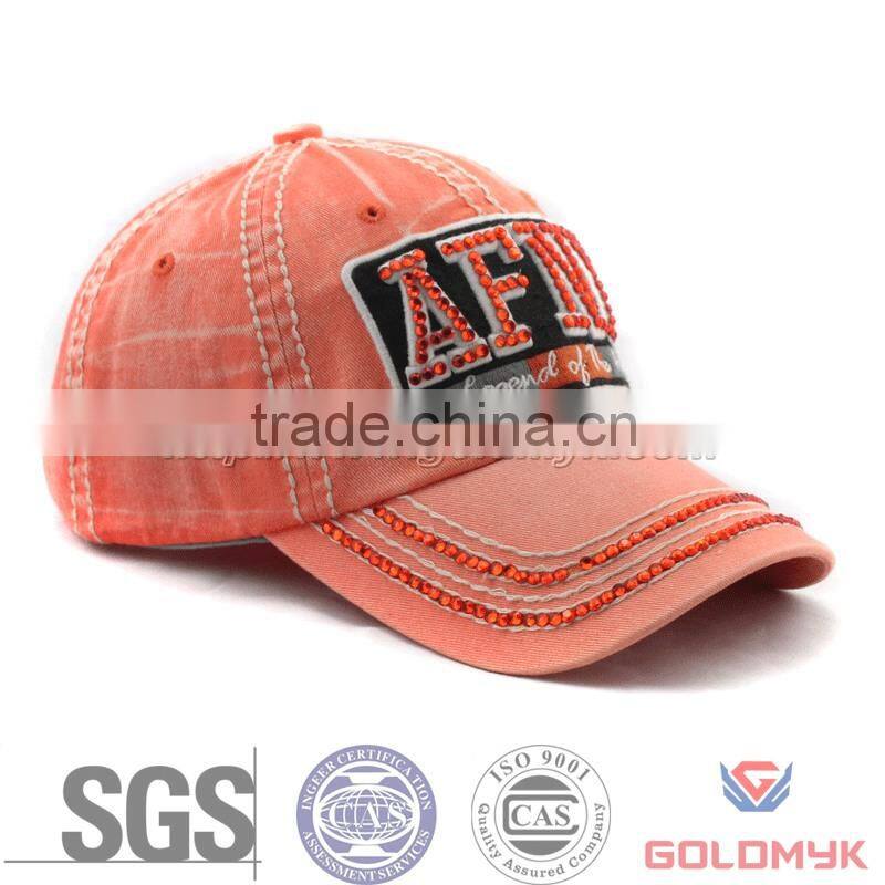 Washed Baseball Cap and Hat with Rhinestones