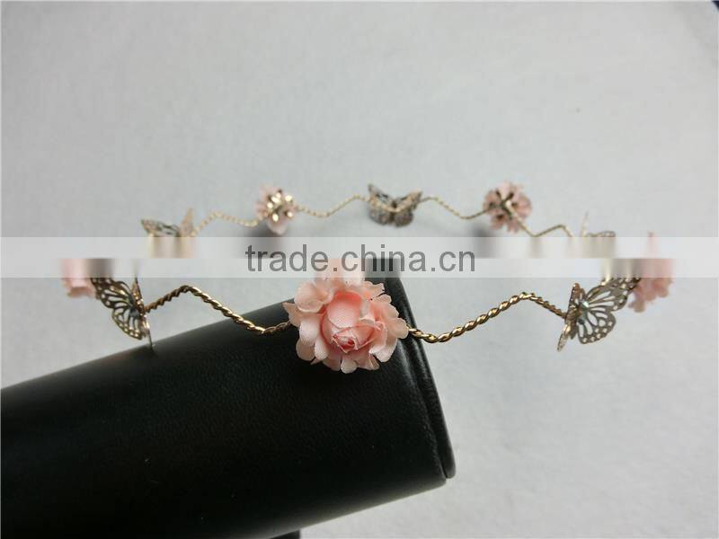 Baroque vintage old golden Metal butterfly headband women leather flower pearl hair crown Fashion hair FHHGC5001-2
