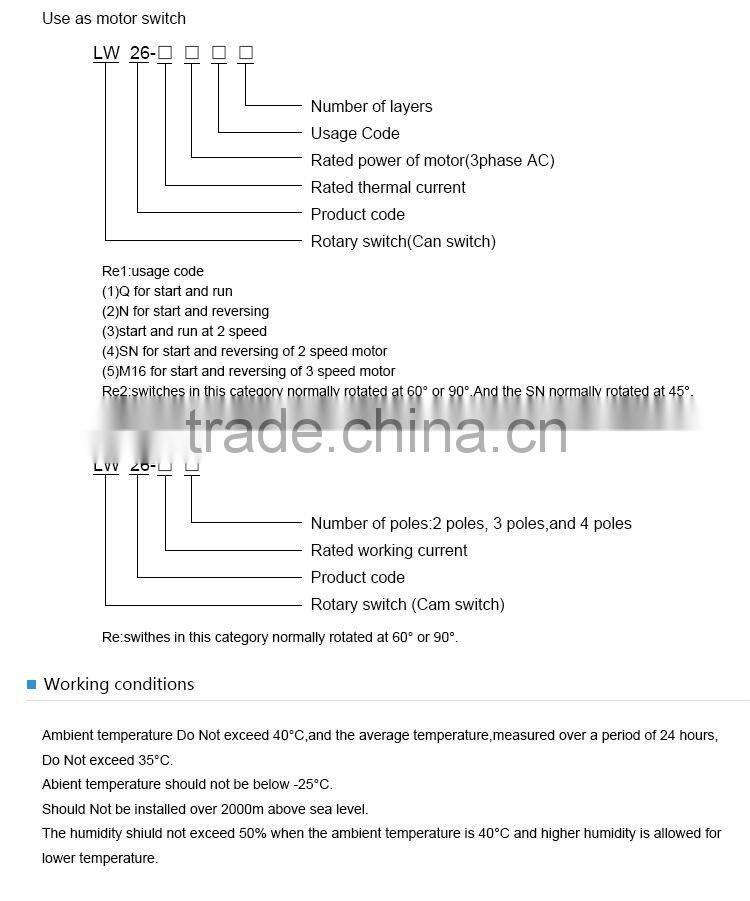 16a 250v Position Rotary Switch LW26-32