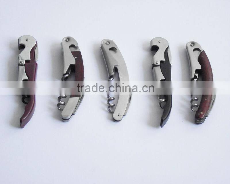 Double Hinged Waiter Style Corkscrew Wine Opener- Dark Red