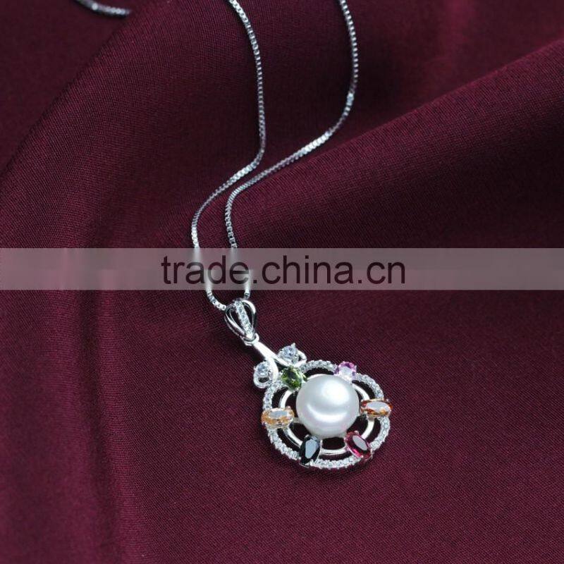 new design fashion colorful rhinestone real freshwater cultured pearl pendant