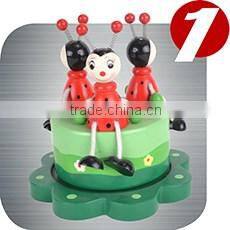 Boxed wooden clockwork dancing sister music box musical box