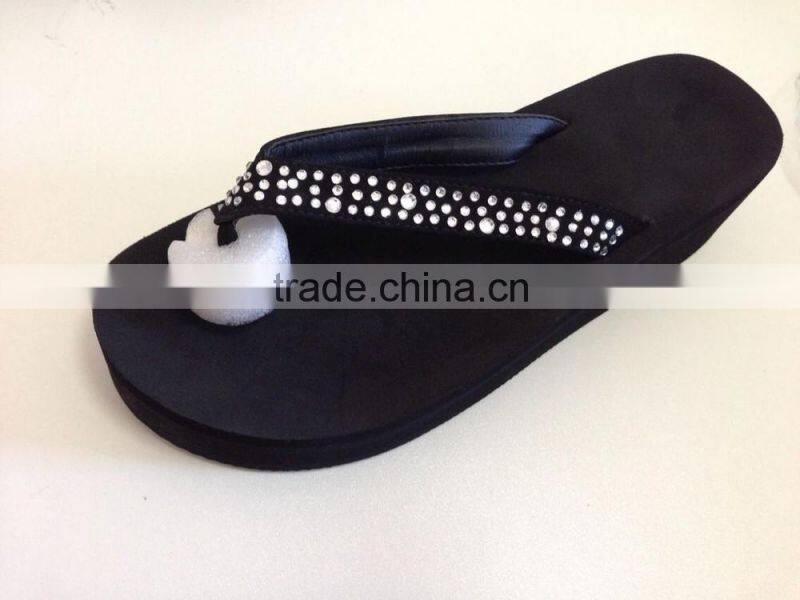 sexy fashion women mid-heel wedge sandals with charming stone upper