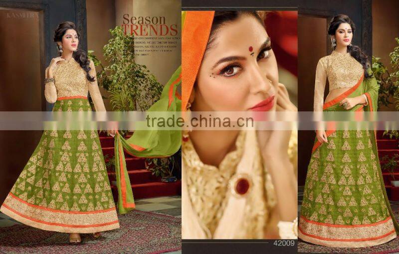 Indian Designer Fully Embroidered Bridal Anarkali Salwar Kameez With Banaras Border For Womens