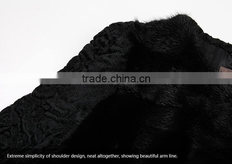 hot sale women black whole mink pelt long fur coat for winter