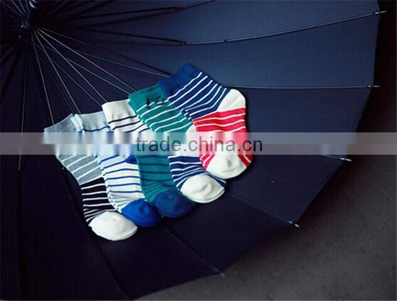 factory wholesale custom stripe blue/white/green stripe color men tight socks cotton sock supplier
