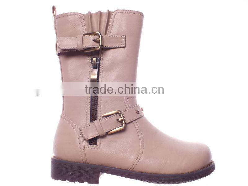 Fashion flat boots for girls with zipper and buckle decoration
