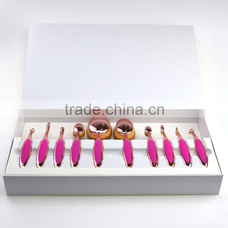 Synthetic hair private label foundation mermaid rose gold 10pcs pink oval makeup brush set