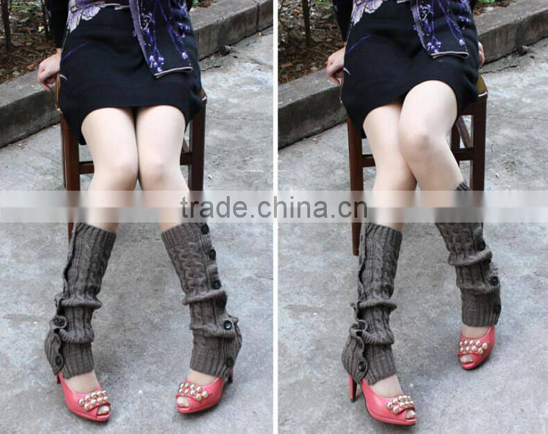 Korean Fashion New Buttons Down Fastening Keep Warm Knitted Gaiters Loose Wool Leg Guard Boot Cuffs Socks Knit Leg Warmers