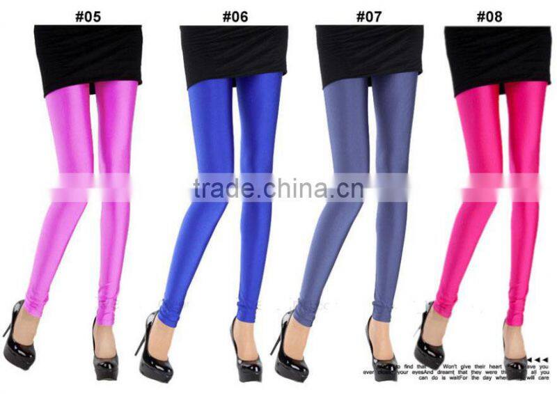Hot Fashion Women Slim Fit Glow Fluorescent Stretch Leggings Shiny Casual Candy Color Pants