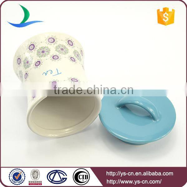 Modern Style Ceramic Storage Containers With Blue Lid