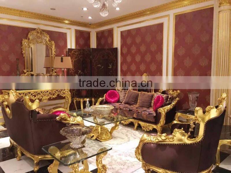 Imperial Noble Furniture Living Room Sofa, Luxury Wood Carved Three Seater Sofa With Gold Painted, British Royal Sofa Couch Set