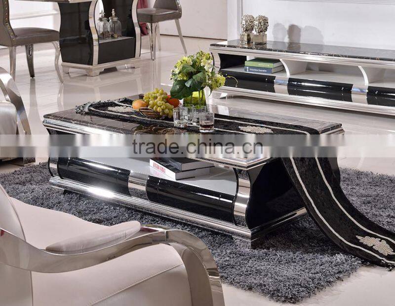 C384 Stainless Steel Marble Top glass Coffee Table