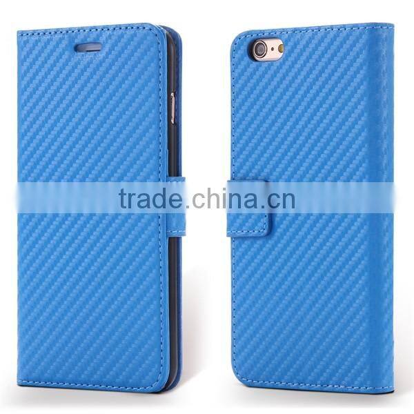 High Quality Carbon Fiber Pattern Wallet Flip Stand Leather Mobile Phone Case For iPhone 6S