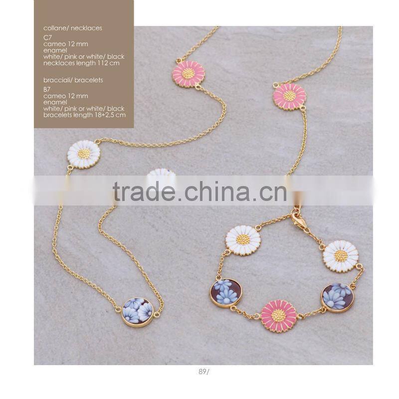 Alibaba Express 925 Sterling Silver Classic Handcrafted Flower Necklace/Bracelets Made in Italy B7/C7 cameo12mm