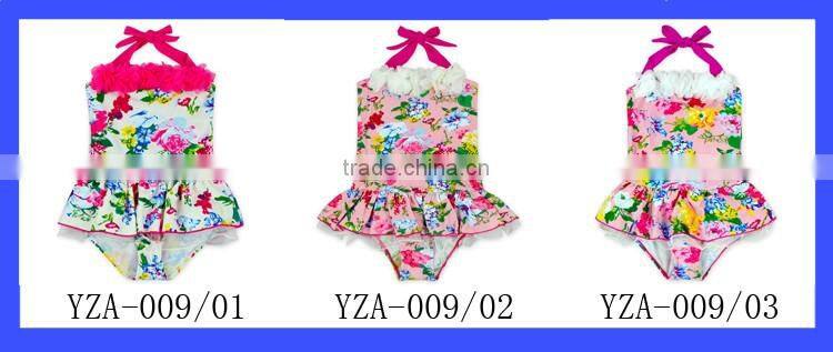 2017 wholesale summer floral baby girls one piece off shoulder swimsuit