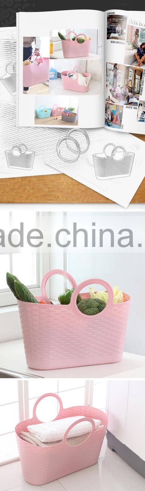 Eco-friendly Soft PE laundry basket handle plastic sundries storage basket