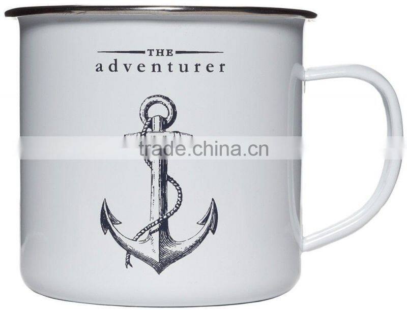 galvanized enamel mug with stainless steel rim