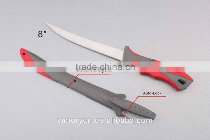 8"Over molding stainless steel fishing knife, fillet knife with knife cover F-860L
