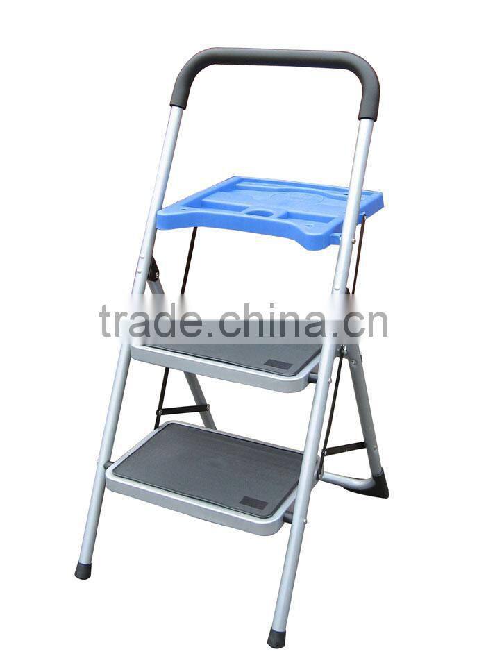 2 steps folding step ladder with safety rail
