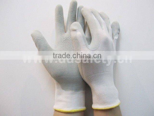 13G White Nylon Polyester Knitted Grey Foam Latex Coated on Palm Safety Working Gloves