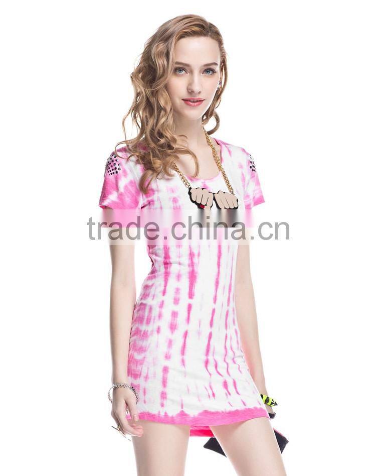 women Tie Dye rayon/stretch jersey Dress, women tie dye t-shirt dress