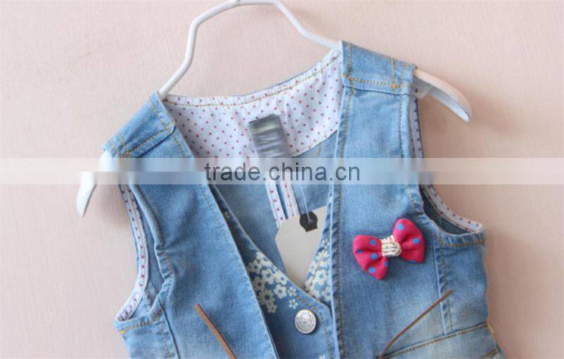 New arrival 2016 Super and lovely pink bowknot printing denim vest