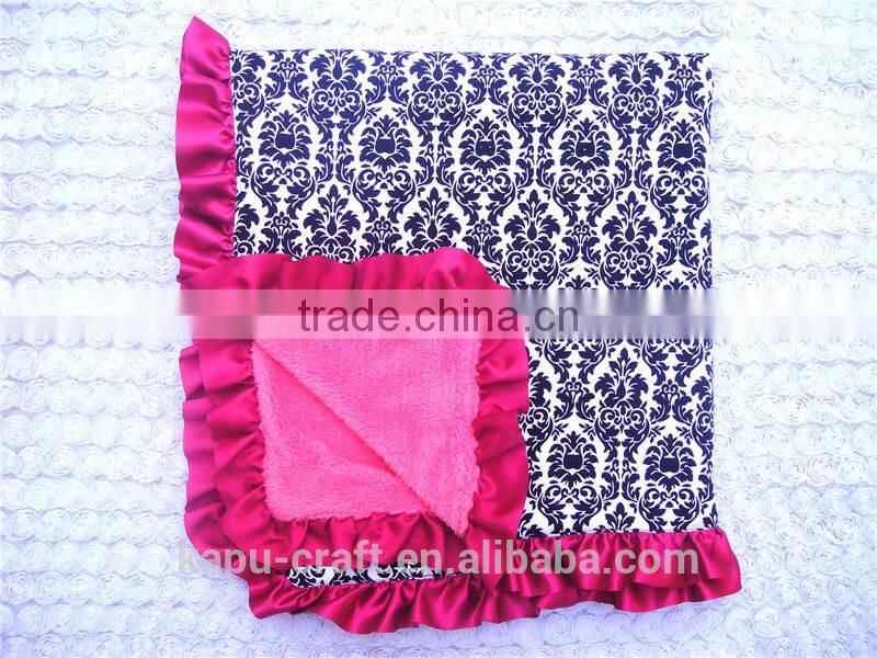 china low price high quality wholesale cotton soft blanket with satin ruffle for baby warmer cover