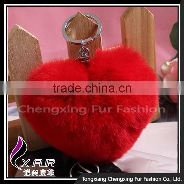 CX-R-46 Heart-Shaped Lovely Decoration High Quality Rex Rabbit Fur Keychain
