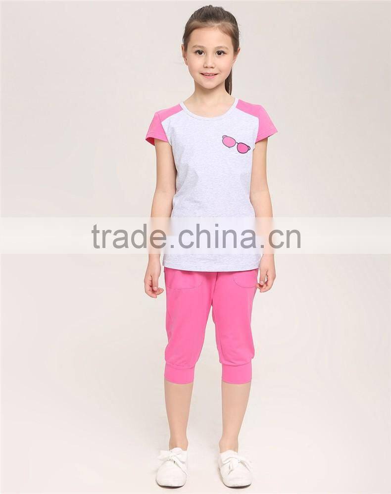 2016 fashion dress leisure short sleeves t shirt children's suit of clithes for little girls